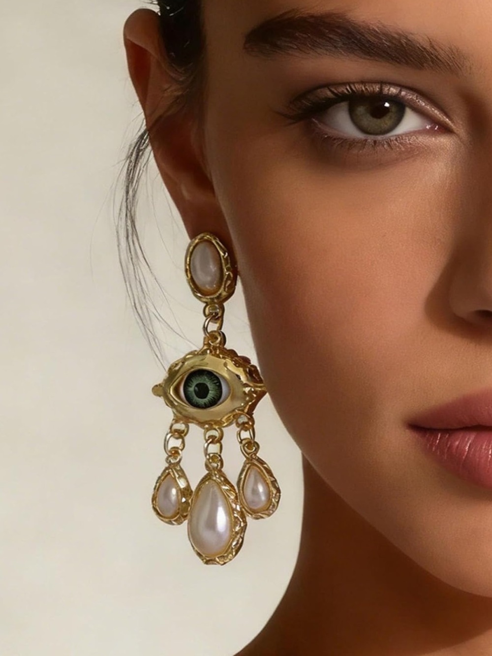 Sculptural Golden Eye Pearl Earrings